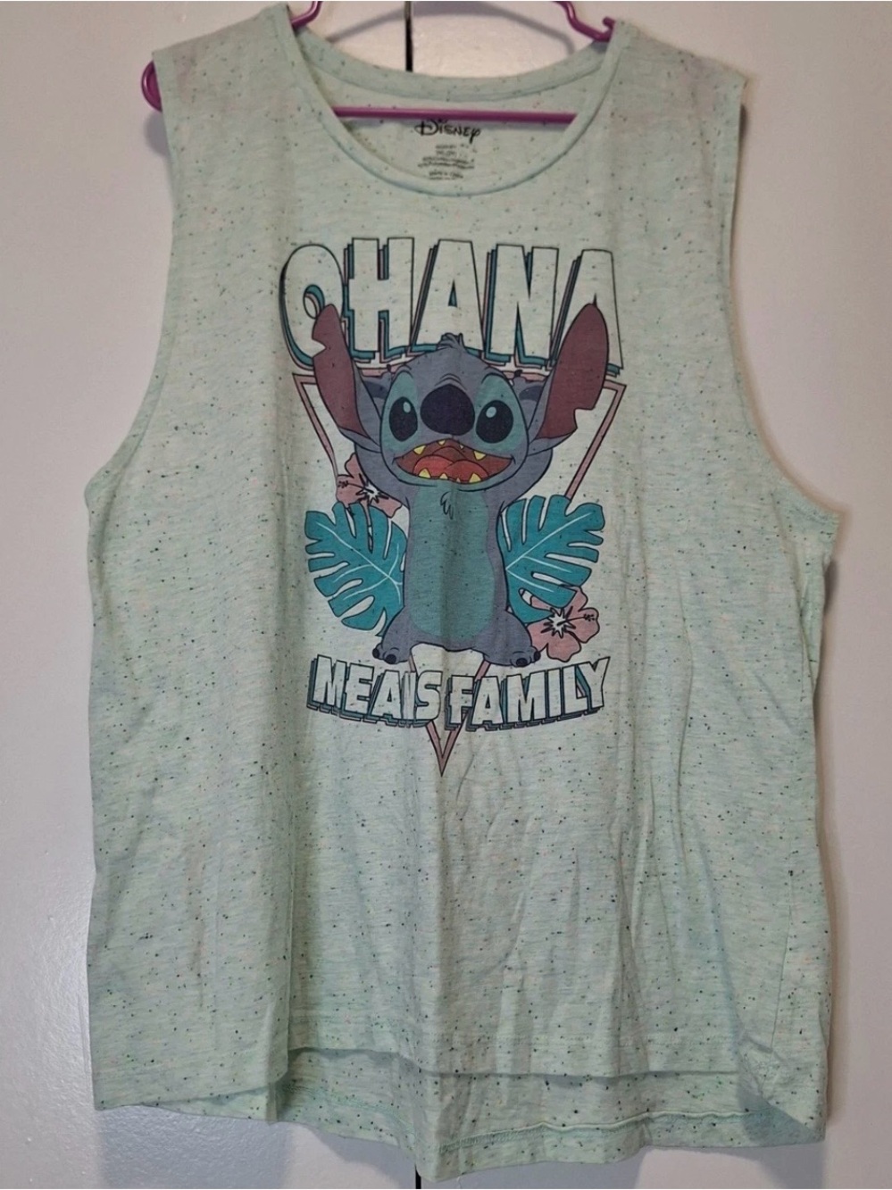 Disney Stitch Tank Top Ohana Means Family Speckled 3X